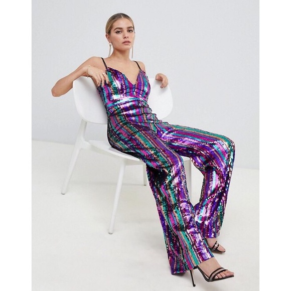 ASOS Pants - ASOS Outrageous Fortune Rainbow Sequin Jumpsuit